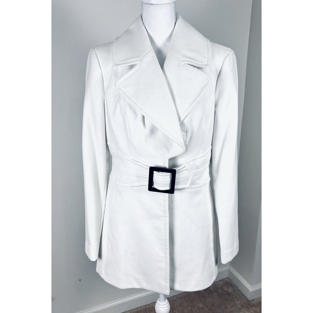 Jessica Simpson Women’s Ivory Solid Belted Lined Mid-Length Coat, Size Large